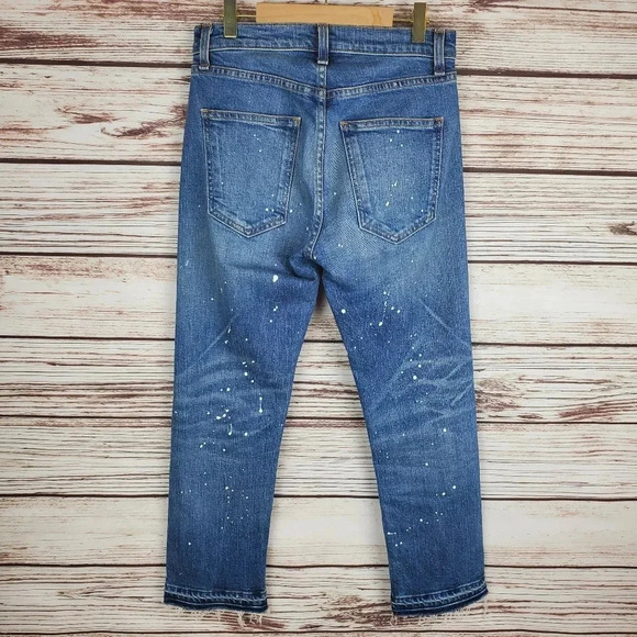 Veronica Beard 25x25 Ines Straight Leg Girlfriend Crop Jeans w/ Paint Splatter - Picture 7 of 11